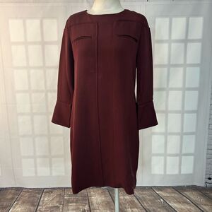 Nellie Partow Burgundy Red Long Sleeve Shift Dress Size 6
